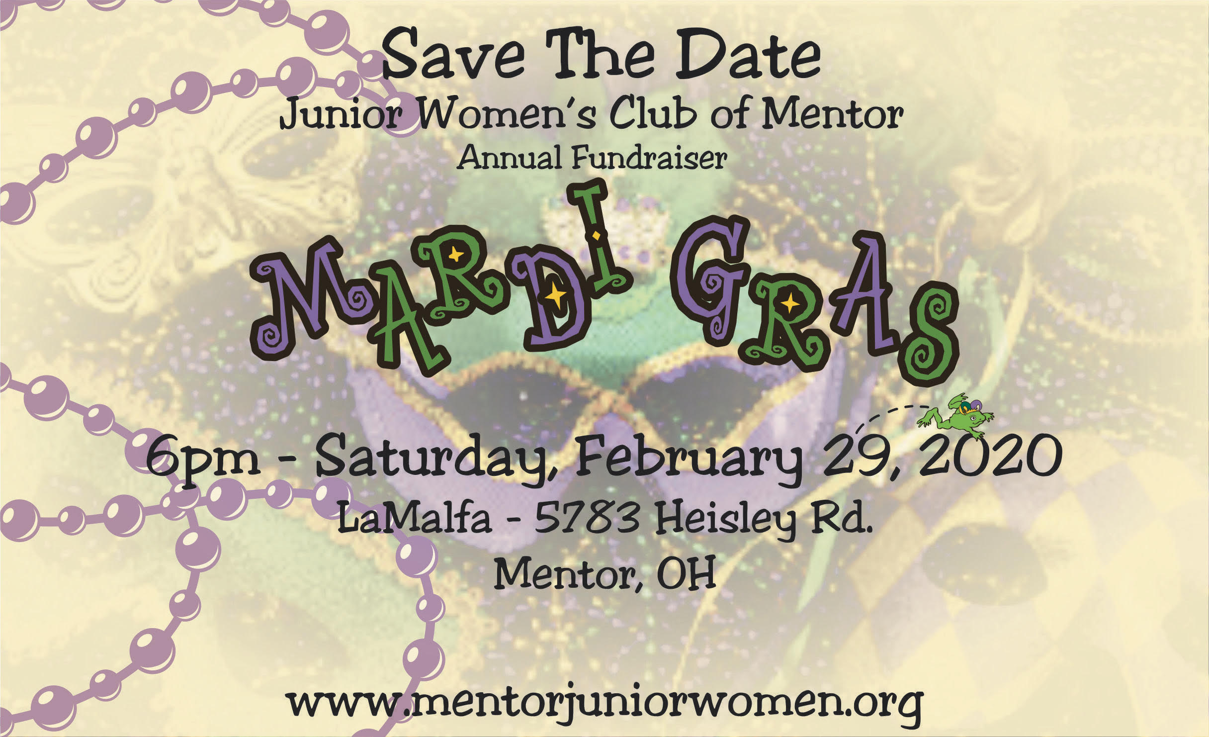 Save The Date Mardi Gras Mentor Junior Women's Club Fundraiser